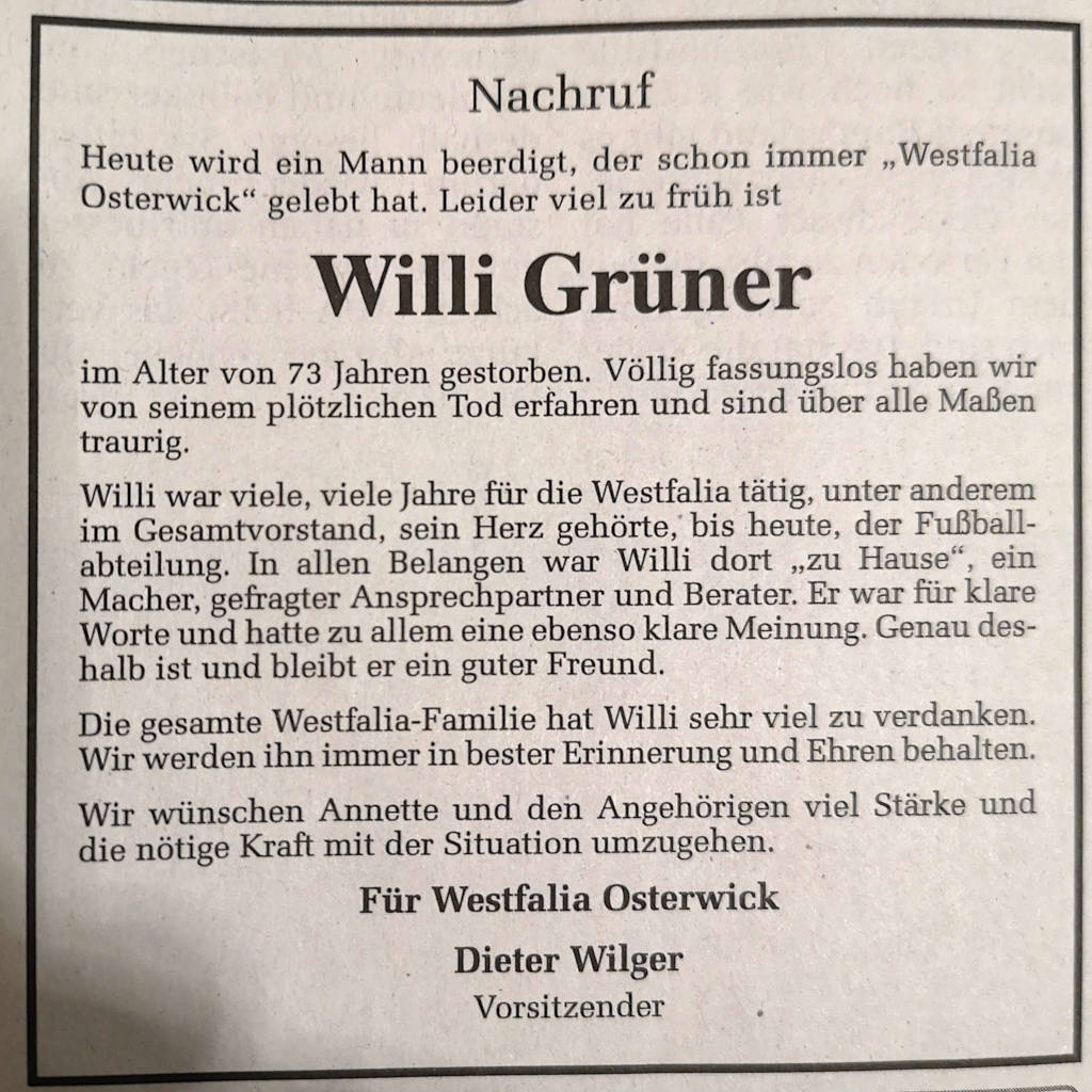 Nachruf Will Grüner