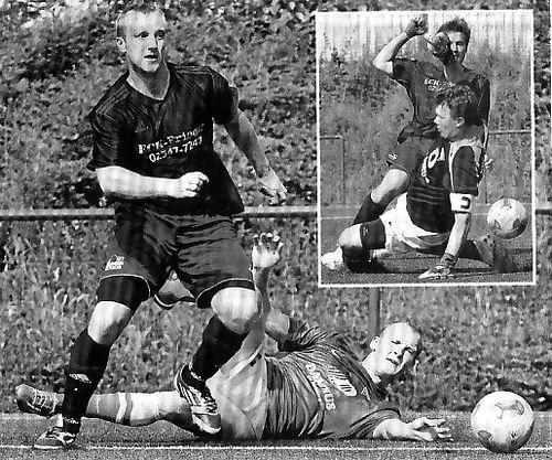 Greift wieder an: Niklas Segbers (links) wirbelte wie in den guten alten Zeiten im Osterwicker Angriff. Niklas Wessling (kleines Foto), eine freundliche Leihgabe aus der Reserve, erzielte das 2:0. Foto: az