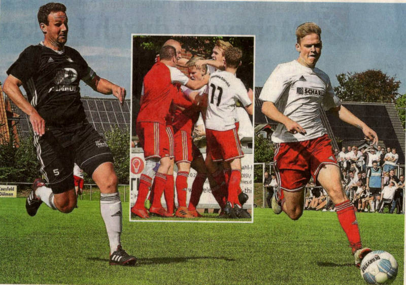 Auf und davon: Leon Eggemann (rechts) ist schneller als Abwehrchef Oliver Abel (links) und lässt sich nach seinem 1:0 von seinen Klubkollegen feiern.