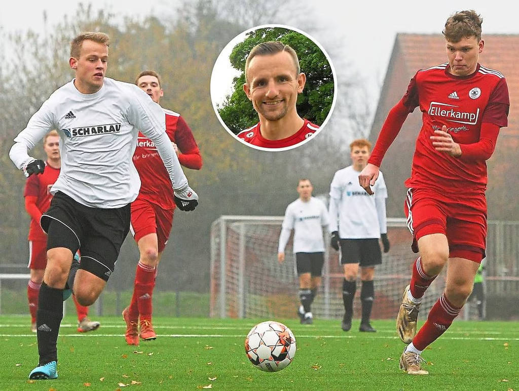 Auf dem Weg zur 2:1-Führung: Noah Eggemann (links) ist schneller als sein Wegbegleiter. Dass sein Tor nicht zum Sieg gereicht hat, begründet Trainer Tobias Paschert (kleines Foto) mit der schwachen Kollektivleistung.